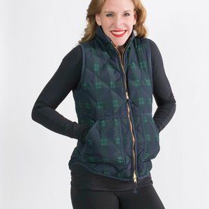 J. Crew Puffer Vest in Blue Green Plaid Excellent Condition Snap Pockets Size XS